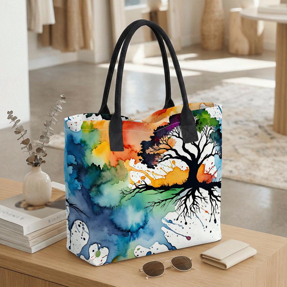 Watercolor Tree Art Tote Bag Fashion Casual Large Capacity Shoulder Handbag for Daily Use