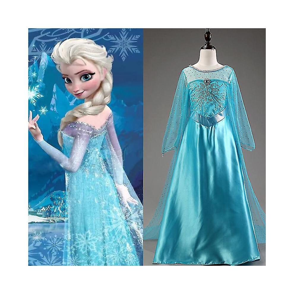 (7-8 Jahre) Gefrorene Elsa Prinzessin Langes Tüllärmelkleid Kinder Mädchen Halloween Karneval Party Cosplay Eisprinzessin Kostüm Verkleidung Performance Kostüm