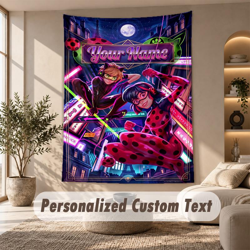 Miraculous Ladybug Tapestry, Personalized Custom Text, Wall Hanging Tapestry For Living Room Home Wall Decor