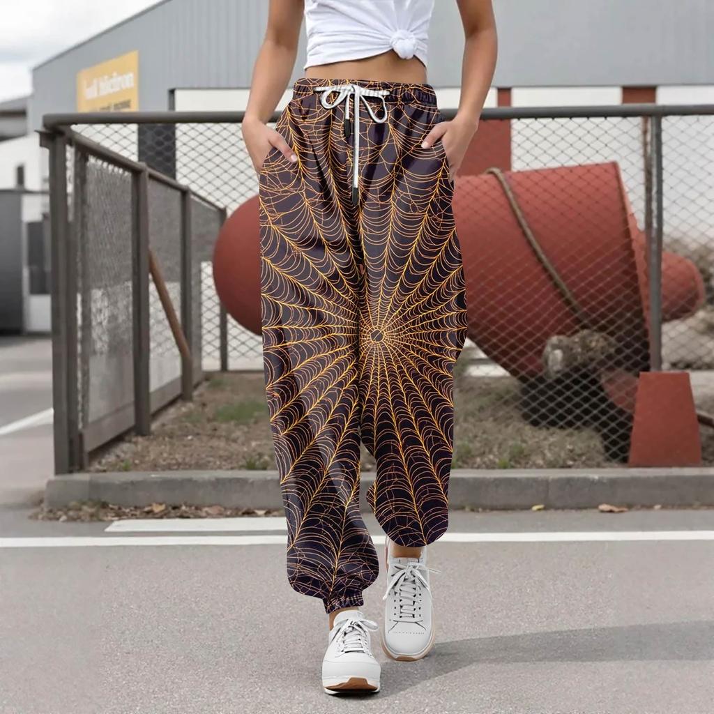 Damen Casual Fashion Halloween Printed Freizeithose Jogginghose Hose Kordelzug Elastische Taille Kordelzug Kordelzughose