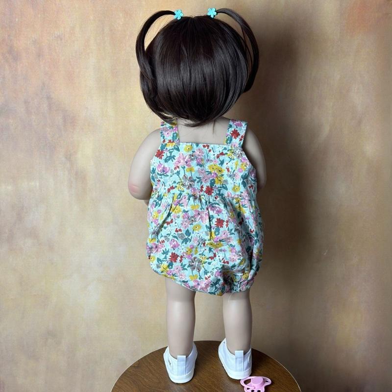 Păpușă renăscută Mila de 55 cm, finisată moale, complet din silicon, lavabilă, păpușă nou-născută drăguță, zâmbet fericit, simulare, păpuși pentru copii, jucării pentru casă de joacă