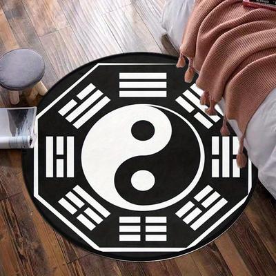 Round Crystal Velvet Rug Yin Yang Bagua Symbol Feng Shui Mat Home Decor Spiritual Balance Chinese Philosophy Design
