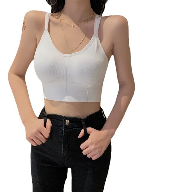 Strappy Cross Hollow Out Back Sports Bandeau with Chest Pads for Women