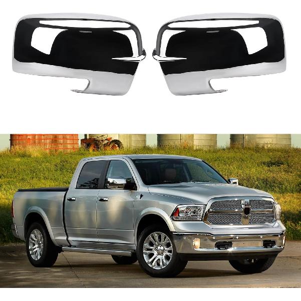 Chrome Side Mirror Covers Caps Compatible With 2009-2018 Dodge Ram 1500 And -2024 RAM 1500 Classic With Turn Signal Cut-Outs (Chrome-With Cut-Outs)