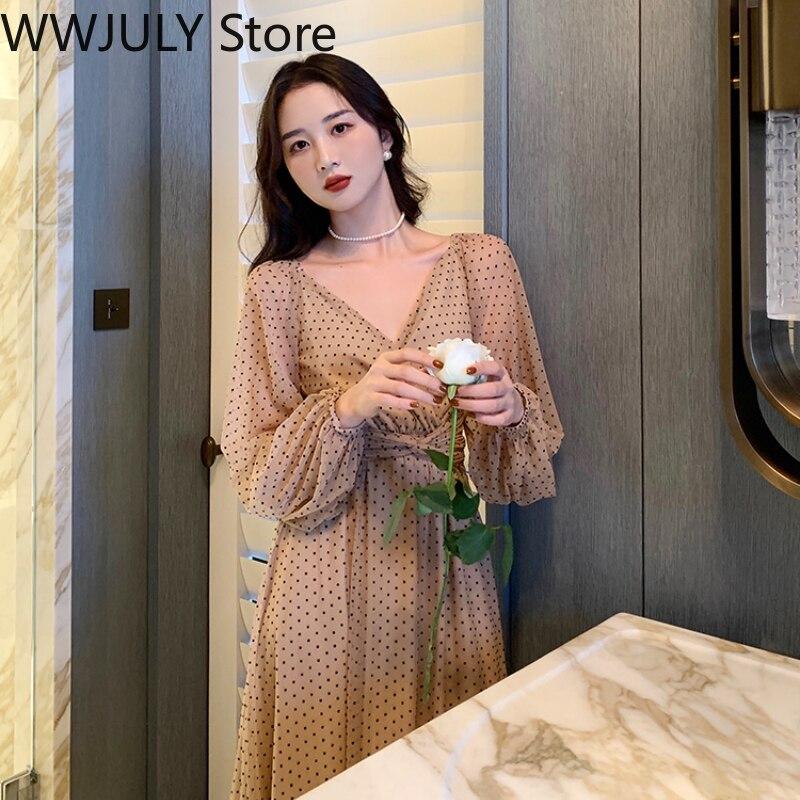 Kop Billigt Online 22 Winter Vintage Midi Dress Women Dot Elegant One Piece Dress Korean Fashion Puffer Sleeve Evening Party Dress Casual V Neck Till Ett Lagt Pris Pa Joom Butik
