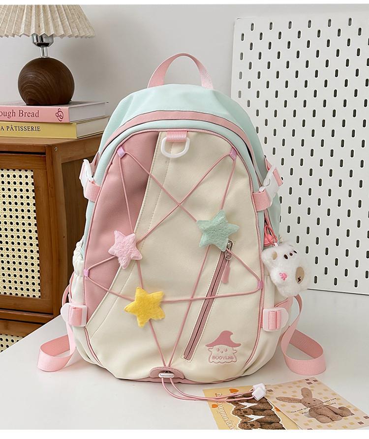 Рюкзак-мешок с завязками, дизайн Colorblock Stars, легкая ткань, для подростков PinkGreen,Large