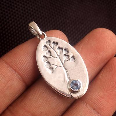 Ciondolo con ciondolo in argento con topazio blu, peridoto, ametista, granato, gioielli in argento sterling 925 con albero della vita