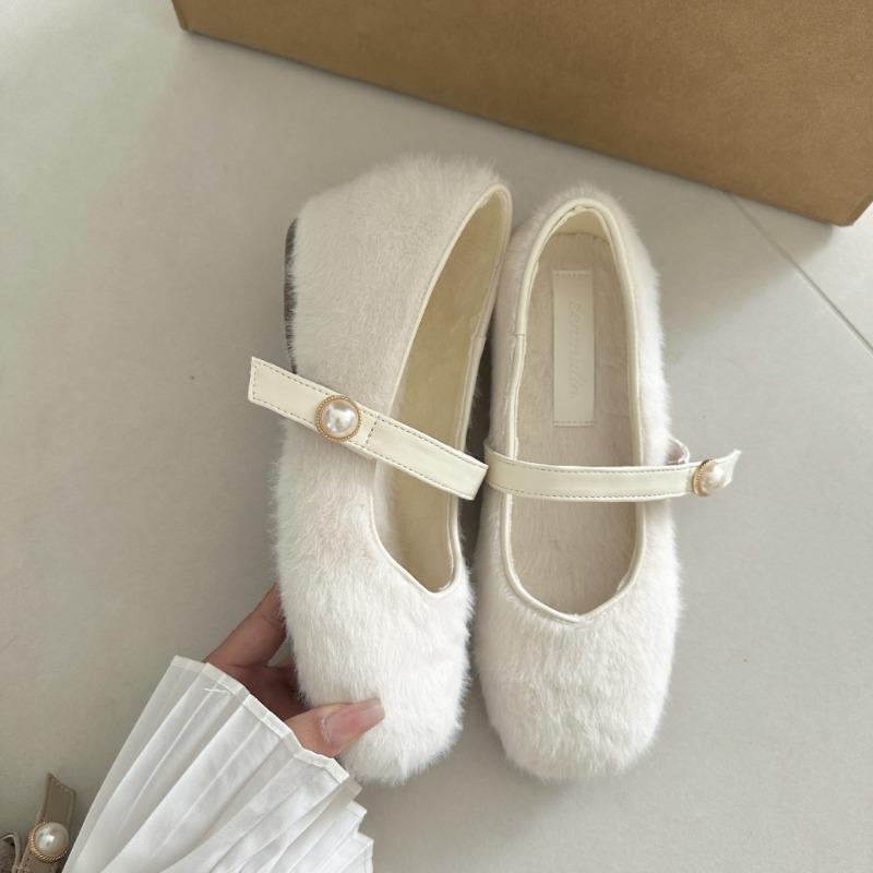 Small Inner Height Increase Ballet Hairy Shoes Women Wear Velvet Mary Jane Shoes In Winter