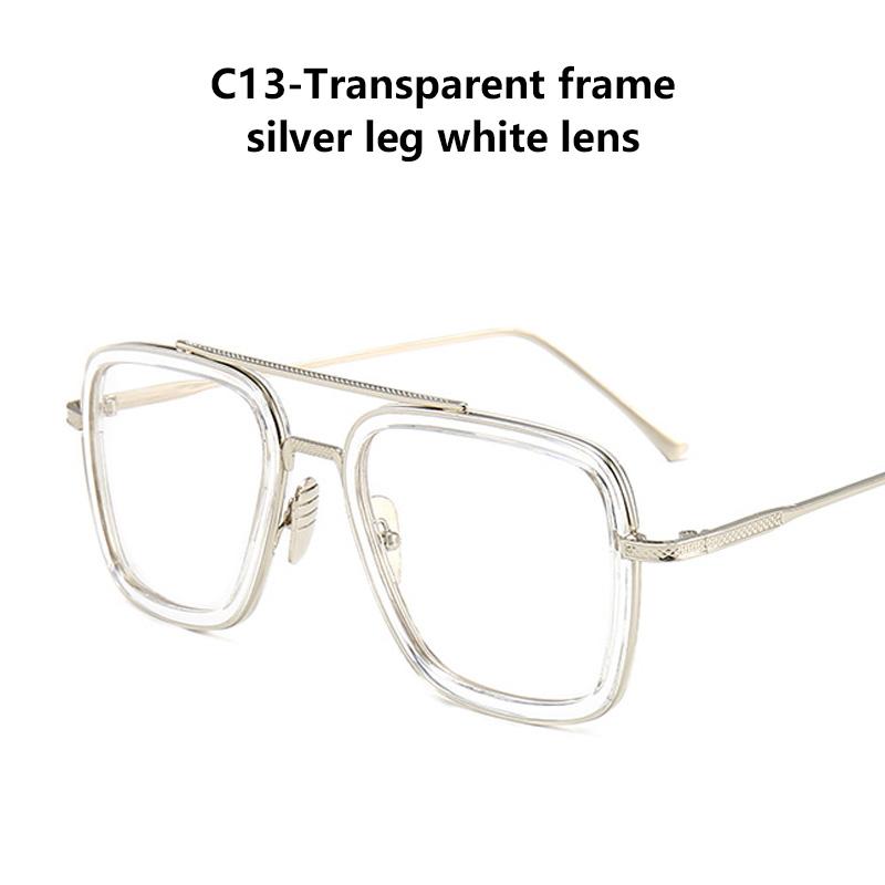 Square Men Edith Sunglasses Vintage Tony Stark Silver Metal Frame Blue Lens Glasses Fashion Women Steampunk Eyewear