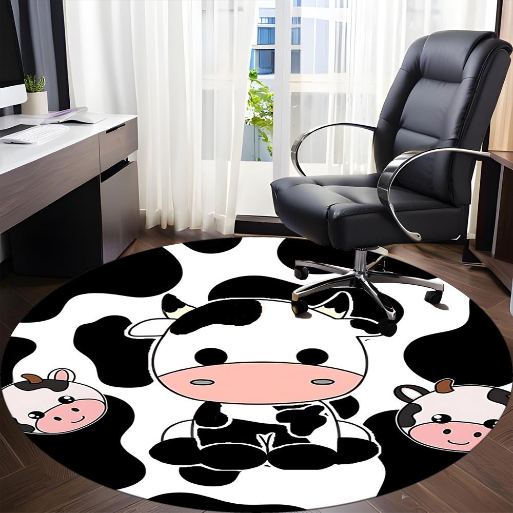 1pc Cow Print Office Round Area Rug, Under Office Chairs Bedroom Living Room Home Decor, Room Deco