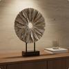 Abstract Desk Sculpture with Base Geometric Table Decor Metal Wall Disc Ornament Metallic-Finish House Decoration Modern Design