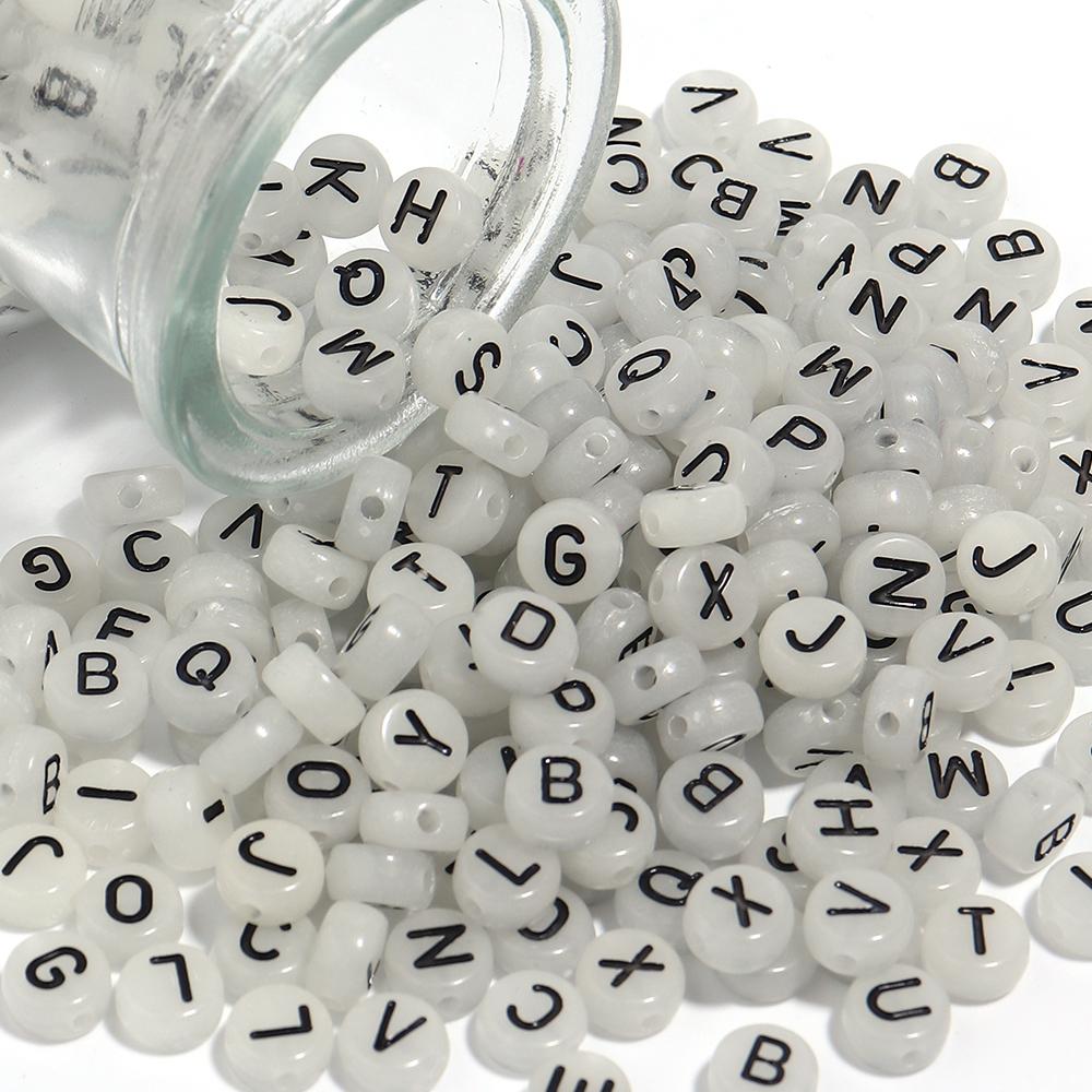 100pcs 7mm Acrylic Luminous Beads Flat Round Alphabet Loose Spacer Beads For Jewelry Making DIY Bracelets Necklace Accessories
