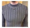 2026 Men's Striped Slim-Fit Knitwear: Autumn/Winter Long-Sleeved Half-High Neck Base Layer