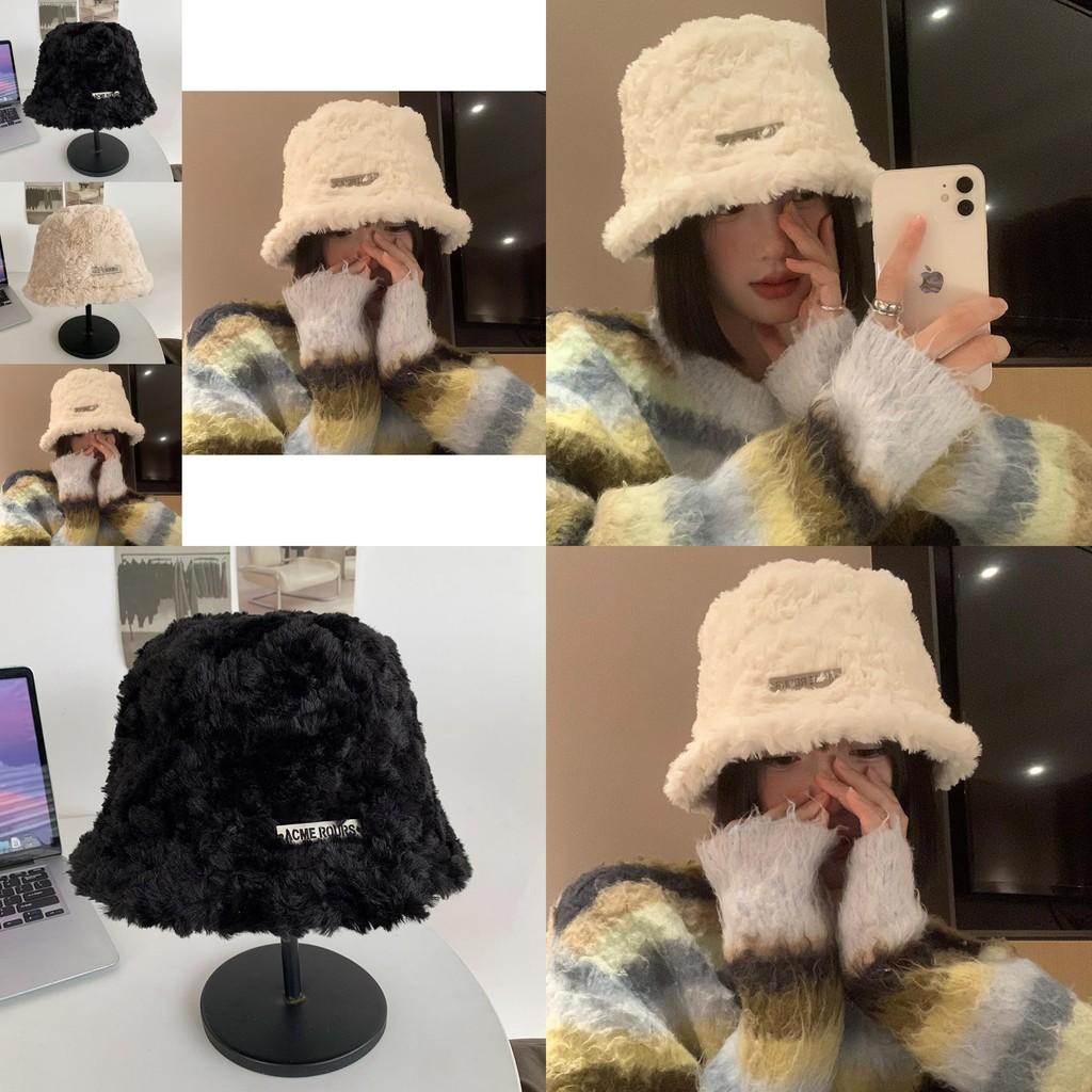 Cozy Warm Lambswool Bucket Hat For Women Trendy Winter Style White Hat