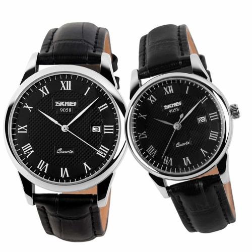 Ceas de damă SKMEI, Curea din piele neagră, Mișcare analogică simplă cu quartz, Drăguț, Elegant, Rezistent la apă, Casual, Afișaj dată, Business, Stil clasic, Per