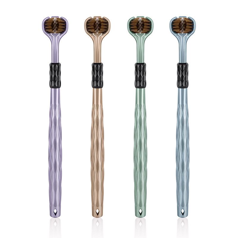 Three-Sided Adult Toothbrush with 3D Soft Bristles - Family Pack for Advanced Cleaning & Tongue Care.