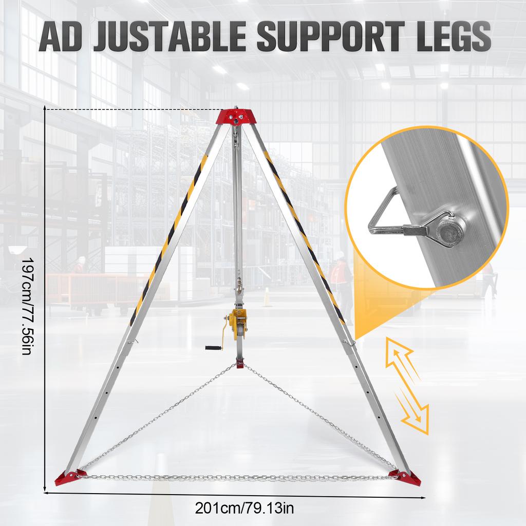 Heavy-Duty Confined Space Tripod Kit Self-Locking Rescue Tripod W/Adjustable Legs for Confined Spaces Emergency Rescue Equipment