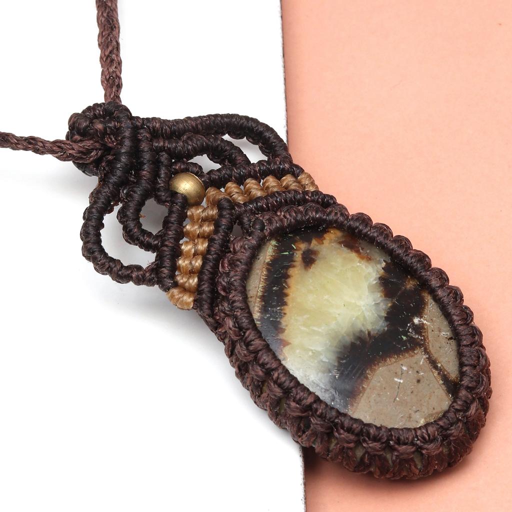 Septarian Jasper Macrame Thread Gemstone Handmade Jewelry 20-36''Ad Necklace