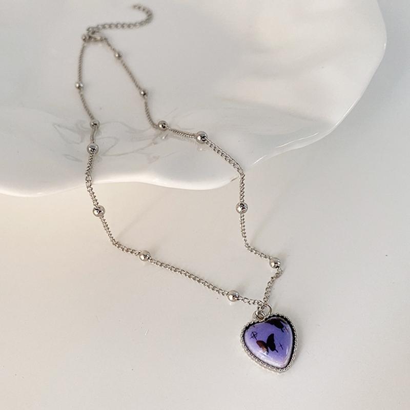 Colorful Butterfly Rabbit Collar Chain Cute Heart Pendant Necklace for Girls Sweet Heart Clavicle Chain Jewelry Women