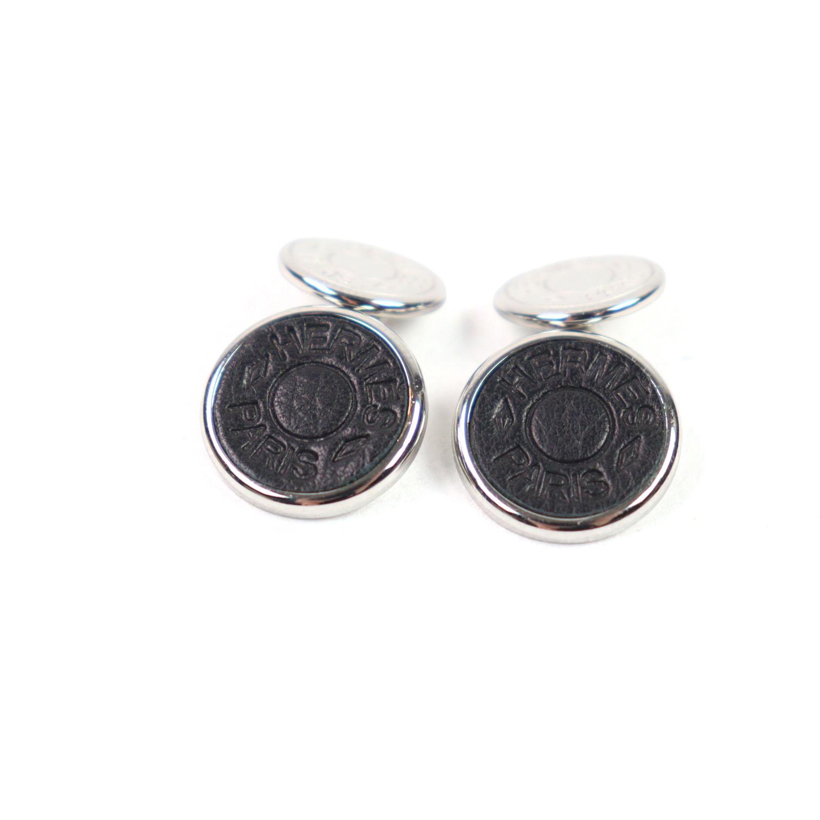 Great HERMES Cufflinks cufflinks Serie design, engraved logo, leather, mens Used