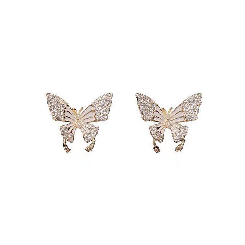 Unique Butterfly White Black Color Stud Earrings for Women Hiphop Geometry Metal Ear Party Jewelry