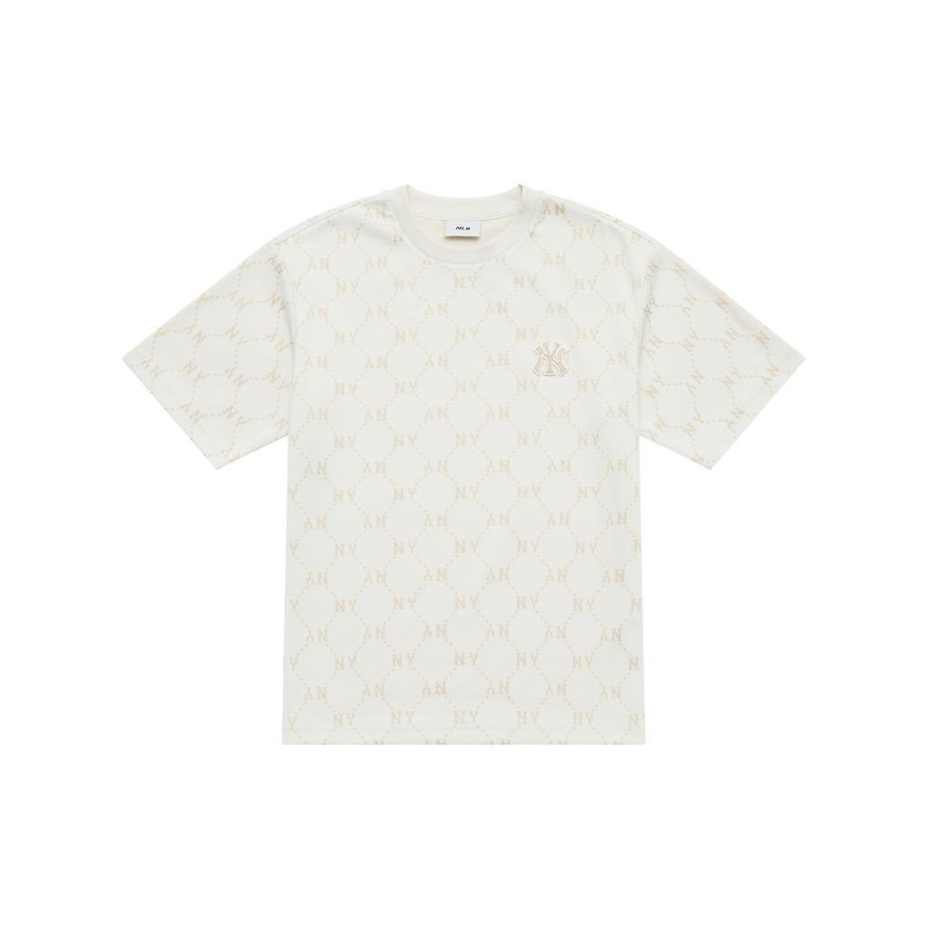 New MLB MONOGRAM Collection New York Yankees SS25 T Shirt Unisex Ivory 3ATSM0153-50IVS
