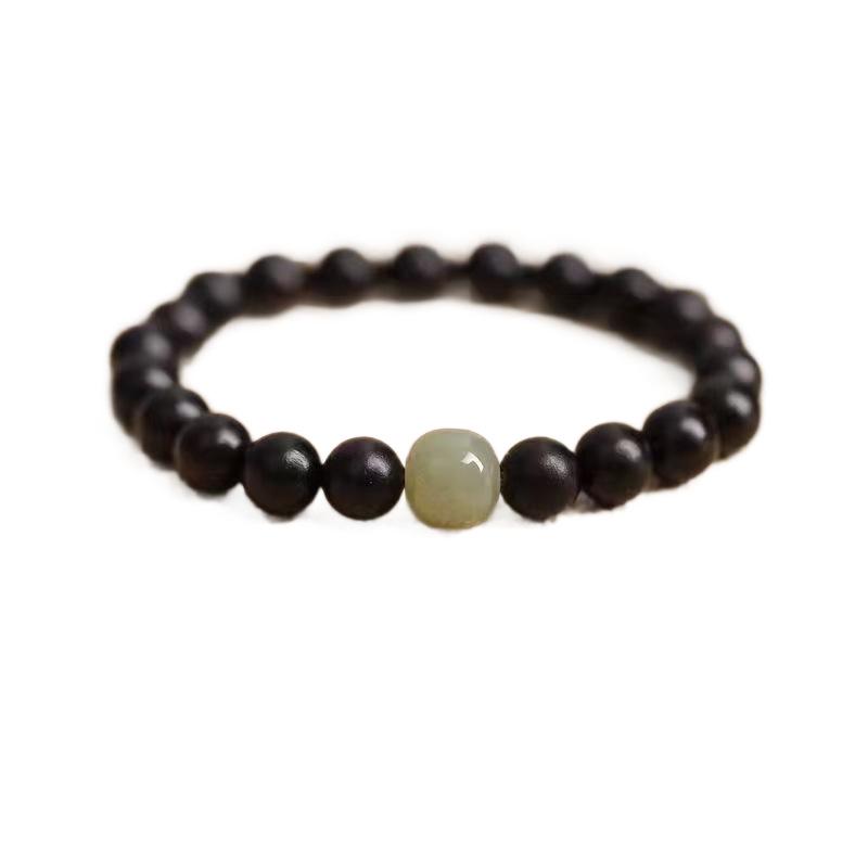 Unisex Sandalwood & Hetian Jade Bracelet with High-Density Wenge Wood & Golden Star Beads