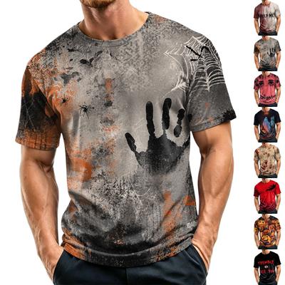 Herren Freizeit Rundhals Leicht Atmungsaktiv Kurzarm T-Shirt mit Halloween-inspiriertem Grafikdruck Bequeme Passform