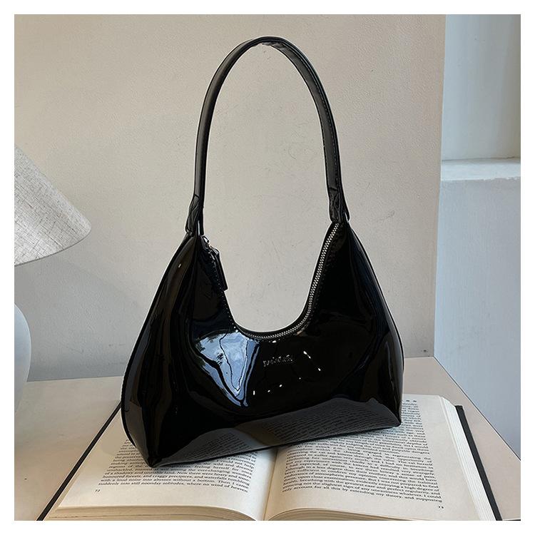 New women's bag, French niche patent leather bag.