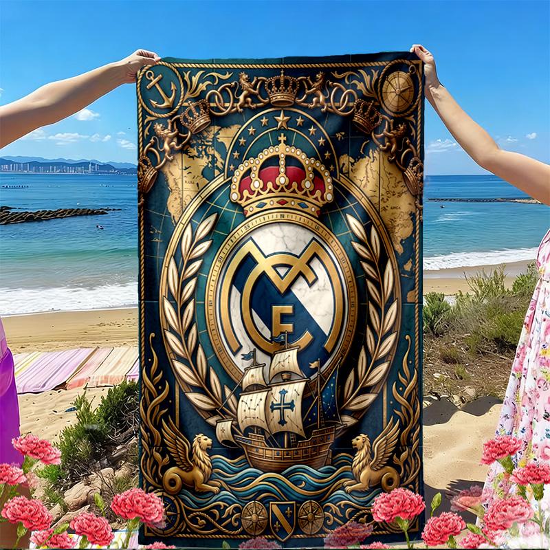 Real Madrid Foci Nyomtatású Strandtörölköző, Sokoldalú Könnyű Nedvszívó Strandtörölköző Medencéhez Szörfözéshez Jóga Fürdőszobába, Tökéletes Születésnapi Ünnepi Ajándék