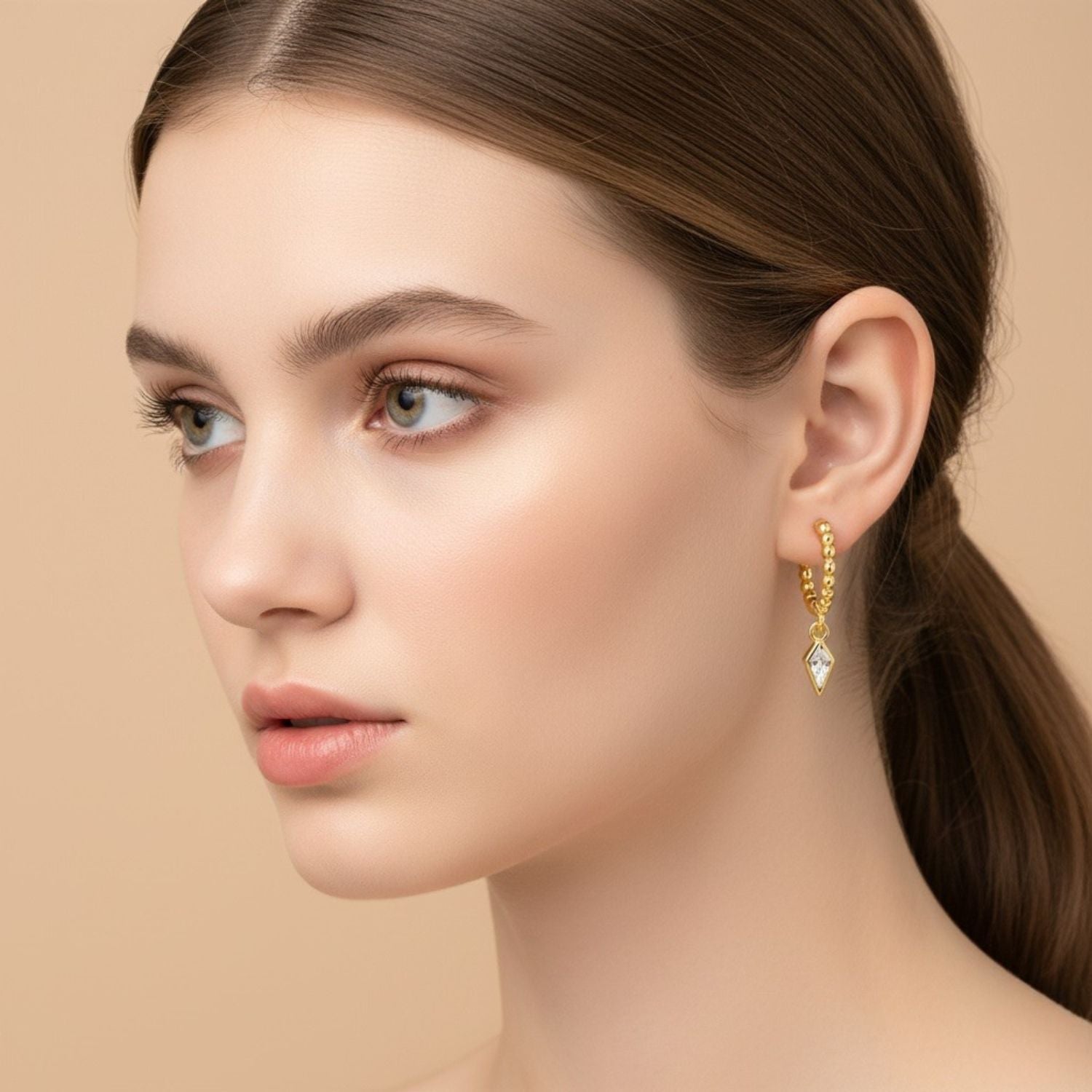 

Beaded Geometric Dangle Hoop Earrings - Sterling Silver Gold Plated