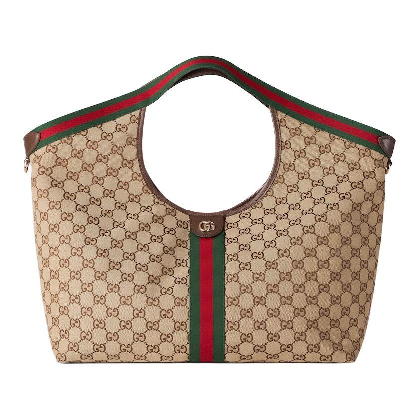 Gucci GG Canvas Tote Bag, Shopping Bag, Shoulder Bag, Handbag Large Women's Beige & Dark Brown 853971-FAFFP-2547