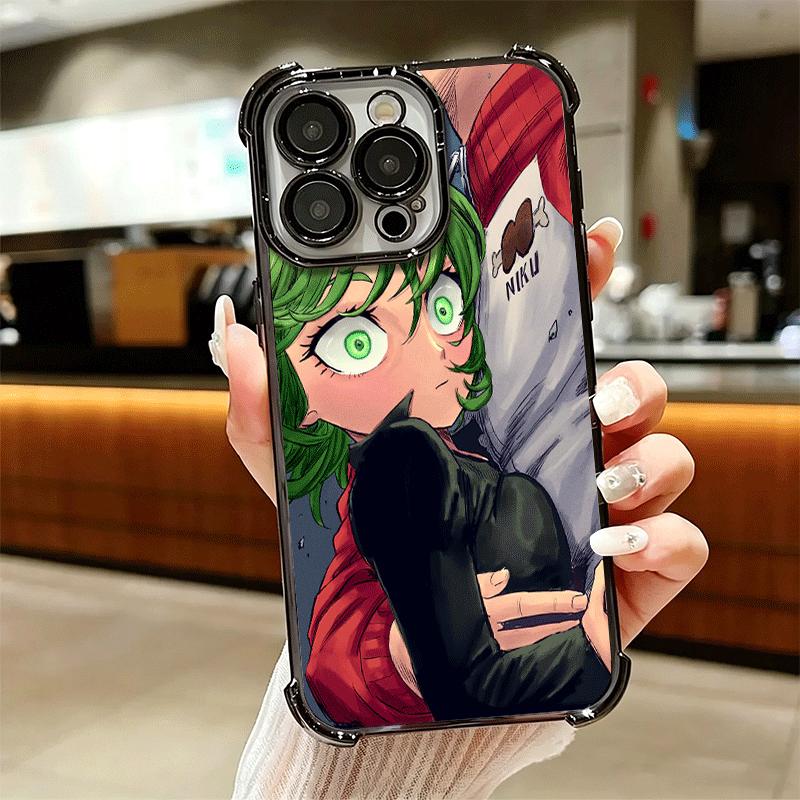 One P-Punch-Mans Tatsumaki Soft Phone Case For iPhone 15 16 17 Air 14 Pro Max 16E Plus 13 12 Mini Plating Anti-Fall Fundas