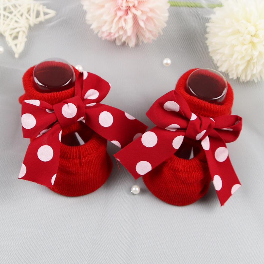 BornToGirl 0-12M Neugeborene Baumwollsocken Schleife Säugling Rutschfeste Socken Babymädchen Socken Babymädchen Socken Frühling Sommer Herbst Winter