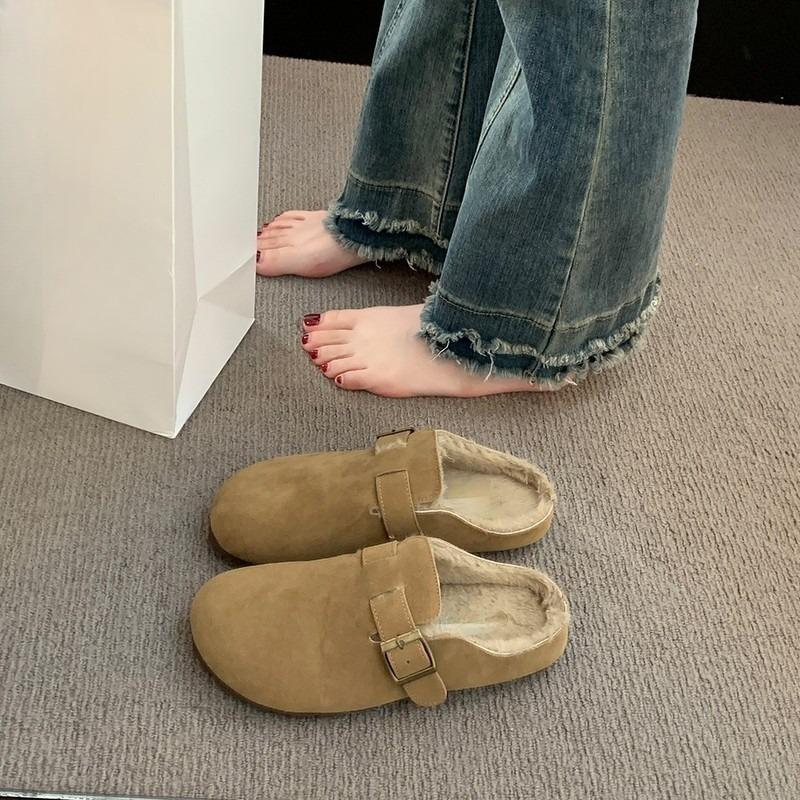 Women's Fleece Warm Flip-top Half-slipper Flat Lazy Shoes