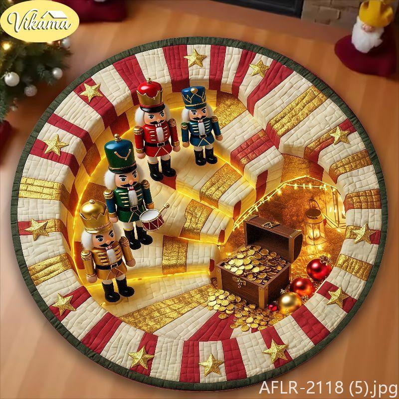 3D Deep Pit Illusion Nutcracker Round Rug, Soft Non-Slip Living Room Carpet, Bedroom Xmas Decorative Rug, Holiday Home Decor