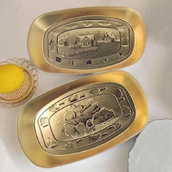 Outdoor Camping Fruit Plate Heavy Duty Vintage Tinplate Fruit Dish Multi-purpose Treats Candies Desserts Snacks Serving Tray