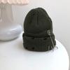 Solid Color Knitted Hat Punk Hip Hop Beanies for Men Women Metal Pin Ring Brimless Melon Cap Winter Warm Crochet Bonnet Gorras