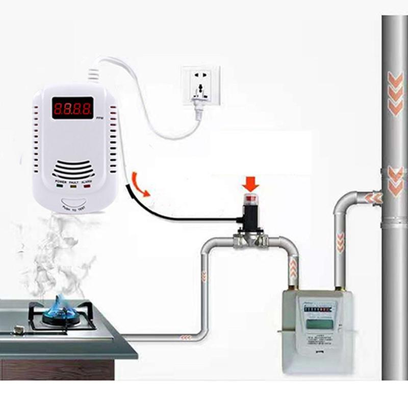 Natural Gas Leakage Sensor LPG Methane Leak Alarm Detector with Solenoid for Valve DN15 DN20 Auto Shut Off Gas Cylinder