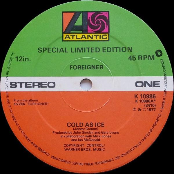 

12inch Record FOREIGNER - Cold As Ice K10986 Atlantic 1977 UK Rock Used