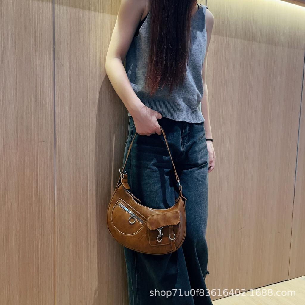 Premium Textured Bag Women'S Summer Fashion Retro Shoulder Bag Semi-Round Saddle Bag Women'S Messenger Bag