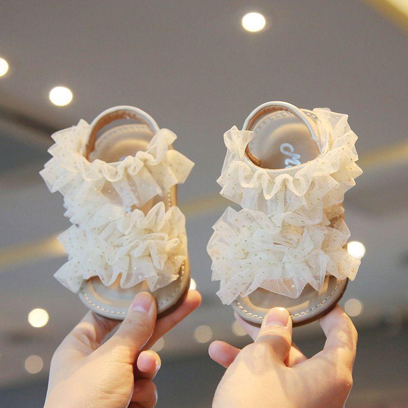 

Детская обувь для ходьбы Нескользящая Мягкая подошва Сандалии для девочек-малышей Открытый носок Дышащая 2025 Лето Новая Детская обувь принцессы Кружево Милая 17 бежевый