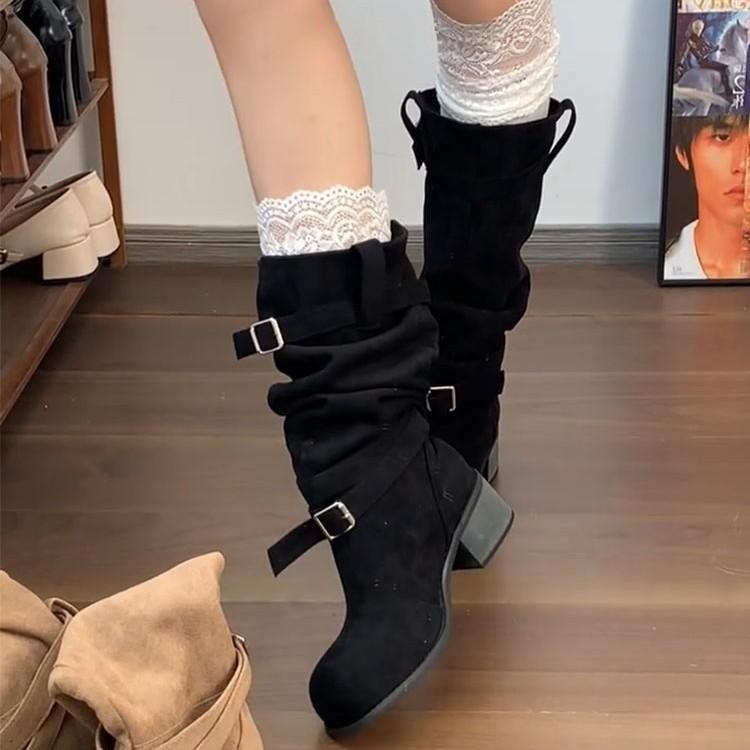 New Retro Stacked Boots Western Cowboy Boots Women's Tall Boots Small Fashion Thin Thick Heel Fashion Boots