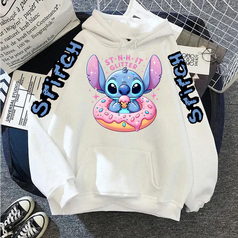 Luxury Brand Women's Hoodies Disney Lilo & Stitch Harajuku Jackets Japanese Fashion Winter Sweaters Women's Warm Sweatshirts