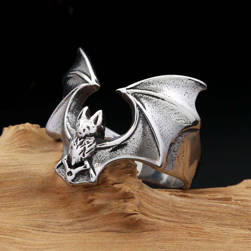 Vintage Punk 316L Edelstahl Niedliche Fledermaus Ringe Für Männer Frauen Mode Biker Tier Ring Kreative Party Amulett Schmuck