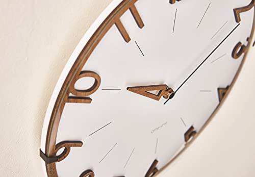 Interform CL-3707 Fisse Radio-Controlled Wall Clock, White/Light Brown Wood, Diameter 30cm X Depth 5.5cm