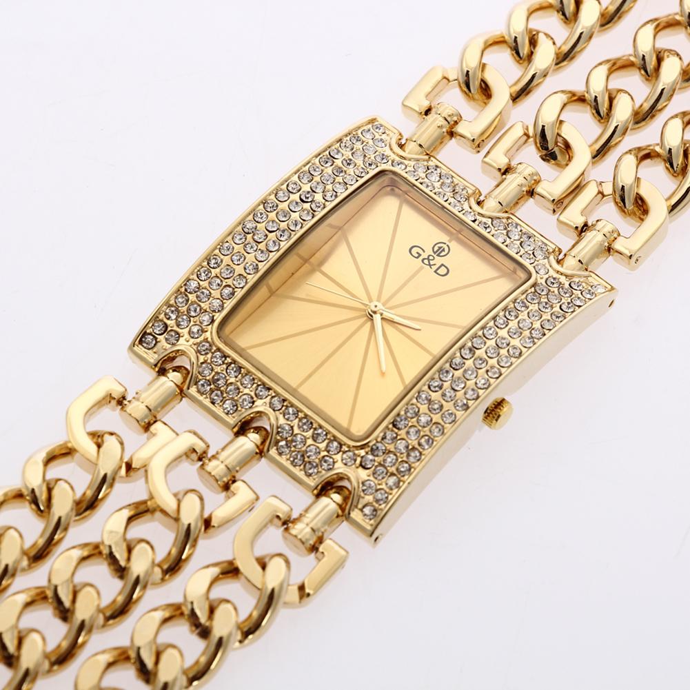 Damen Stahl Quarz Uhr Modische Kristall Inlay Damen Armbanduhr