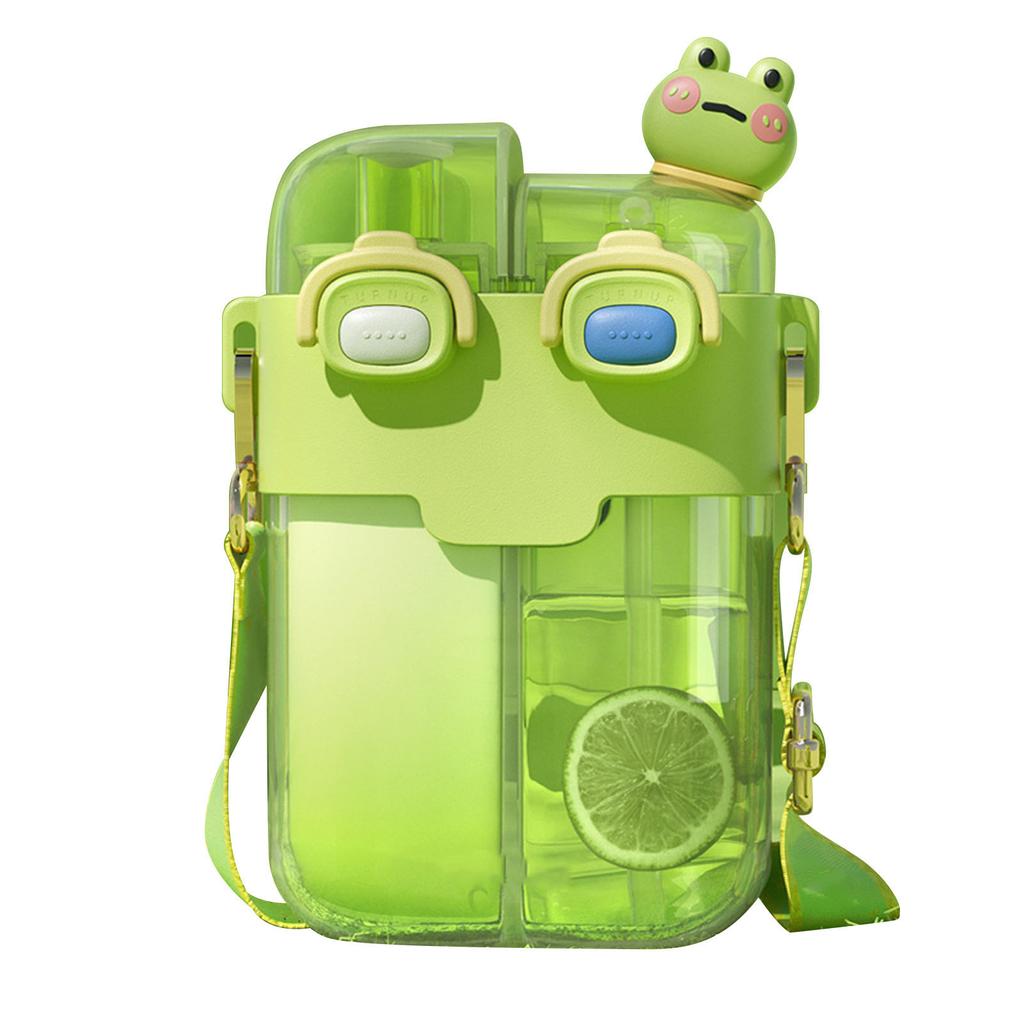 Kawaii Wasserflasche Mode Plastik Doppel Trinkwasserflasche mit Stroh Halteriemen für