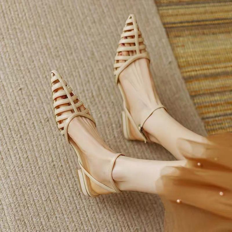 

Fashion Summer New Baotou Sandals Women Fashion Pointed Shallow Cross Thin with Soft Sole Anti-slip Wear-resistant Low Heel Shoes 34