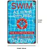 Warning Swimming Pool Swim At Your Own Risk, Retro Metal Tin Sign for Wall Garage